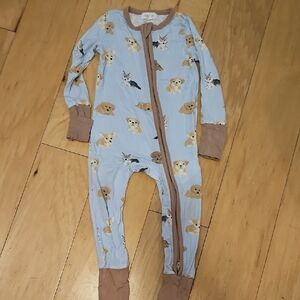 Angel Dear Light Blue Puppy Footed One-Piece with Brown Trim